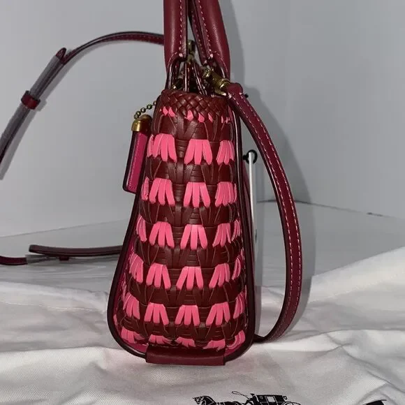 Coach Mini 619 Confetti Pink Troupe Tote 16 With Weaving Purse Handbag Crossbody - Picture 12 of 15